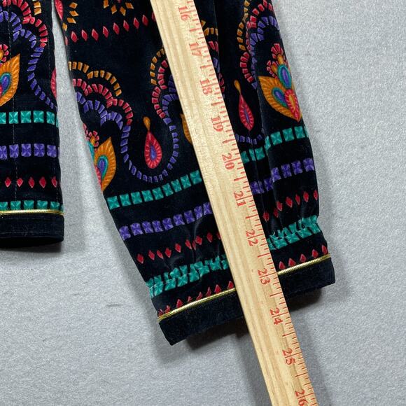 Saxton Hall Jacket Women 8 Velvet Black Embroidered Japan‎ Boho Kodachcore - Picture 6 of 11